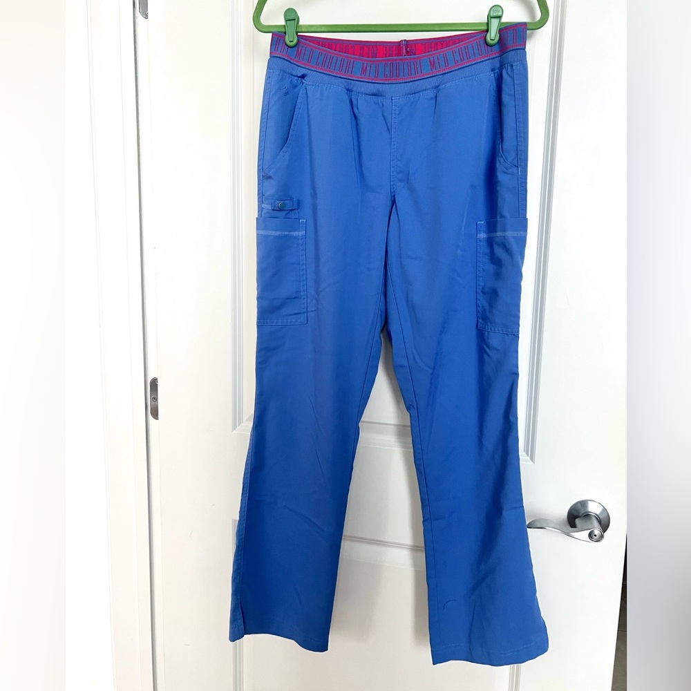 Med Couture Touch 7-Pocket Elastic Waist Scrub Pants - size M - ceil blue
